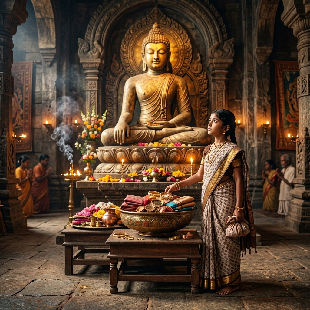 地藏菩薩在往昔生中為婆羅門女與光目女，發大誓願救拔受苦眾生。