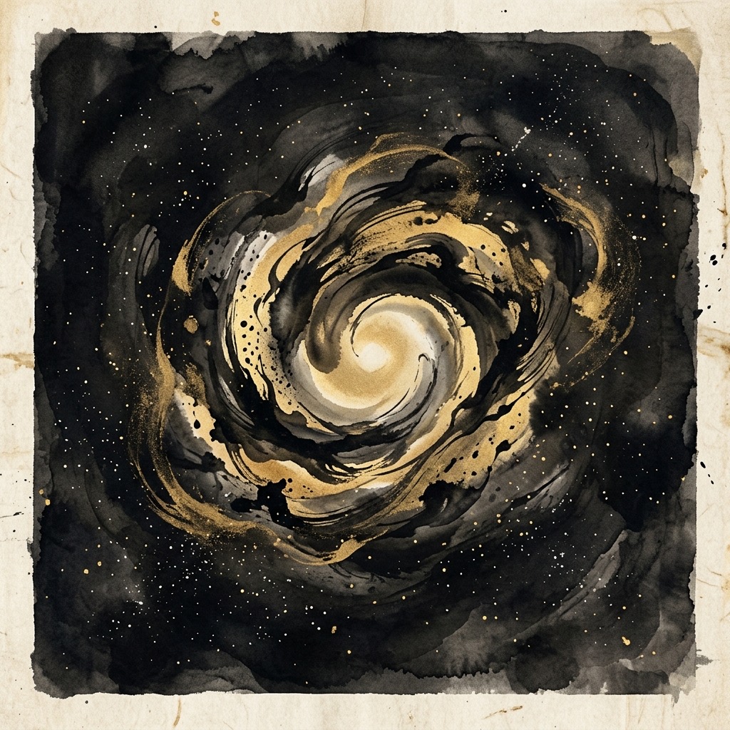 在天地未開之前的寂靜宇宙中,一團渾然天成的星雲正緩緩流轉,釋放出深邃而神祕的光芒,象徵萬物之母「道」的生成